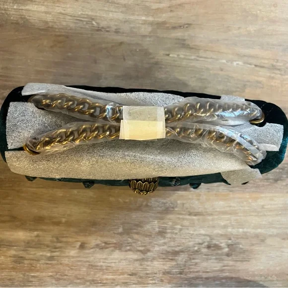 Kurt Geiger NEW Emerald Green Velvet Medium Kensington Bag - Picture 4 of 5